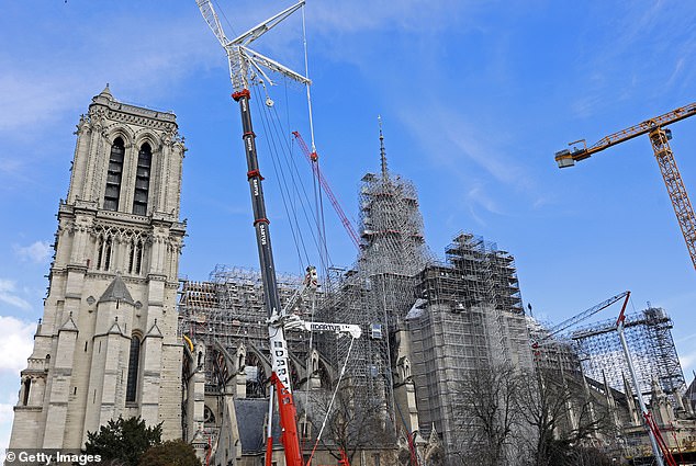 Scaffolding has been removed from the top of the Gothic cathedral