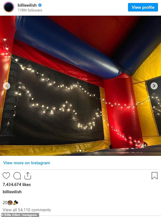 On her 20th birthday, she shared photos from the event, which only included a photo of her cake and an empty bouncy castle.