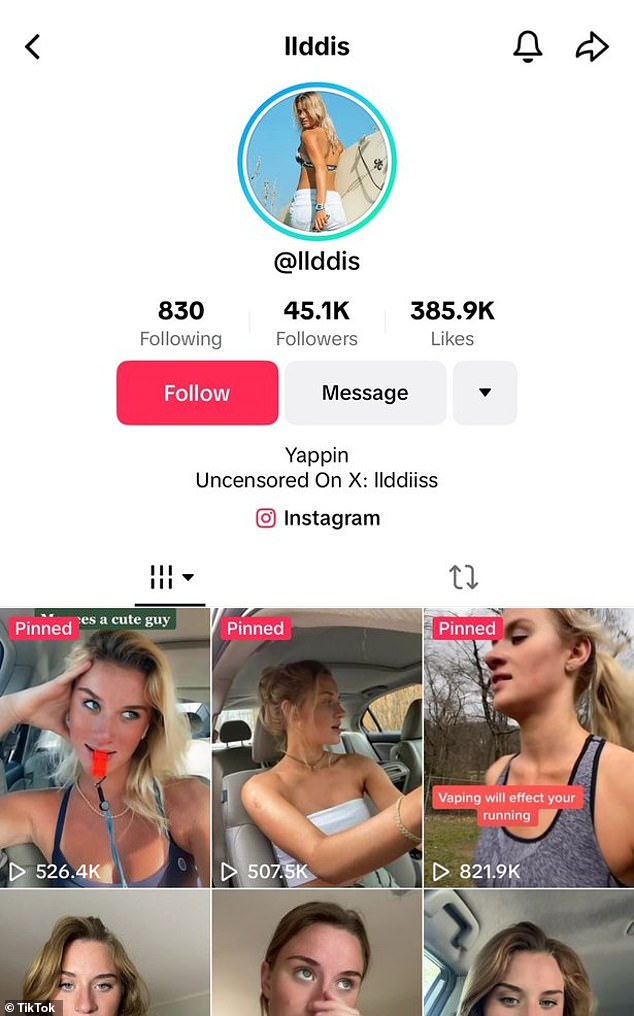 Gaddis had more than 45,100 followers on her now-suspended TikTok page