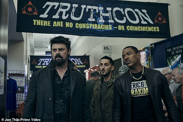 The eponymous Boys are a group that opposes Vought and the superheroes and does everything they can to take them down.  They are led by Billy Butcher (Karl Urban, L)