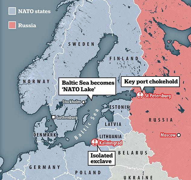 Sweden has taken part in the BALTOPS exercises for the first time after joining the security bloc - a move that some analysts said turned the Baltic Sea into a 'NATO lake' in a blow to the Kremlin