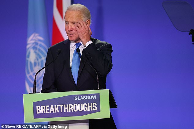 Biden listens to speakers at the World Leaders' Summit in Glasgow, Scotland in November 2021