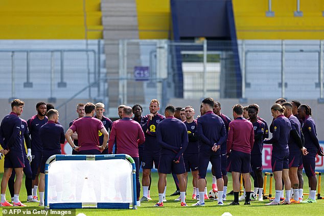 The team received a pep talk from Southgate before all 26 started training