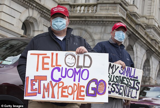 Protesters called on former New York State Governor Andrew Cuomo to reopen New York amid a shutdown of all nonessential businesses due to the coronavirus pandemic