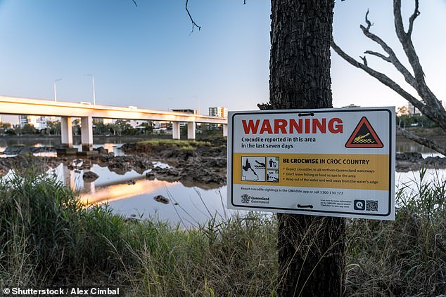 She then looked at the sign that read: 'Warning: Crocodiles reported in this area in the last seven days'