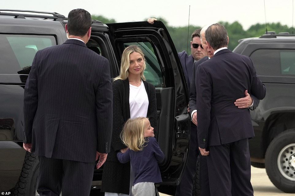 Biden jumped into his signature SUV while Hunter, Melissa and Beau walked across the tarmac to another vehicle on base.  The president returned to Wilmington after giving a speech touting his own record on gun safety.