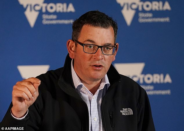 Former Victoria Premier Daniel Andrews (pictured at a Covid press briefing) has been a familiar face during the pandemic.  Victoria had a total of 262 days in lockdown – the most in the world – earning the nickname 'Dictator Dan'