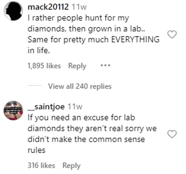 In the comments section of the Instagram Reel video, many were quick to mention lab-grown diamonds, with one person even writing that they are as 