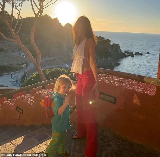 The influencer shared a video of herself and her three-year-old son Sly enjoying the golden hour in Italy