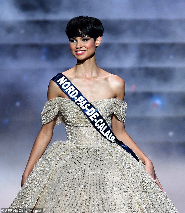 Miss France 2024, Eve Gilles, is seen on stage during the beauty pageant