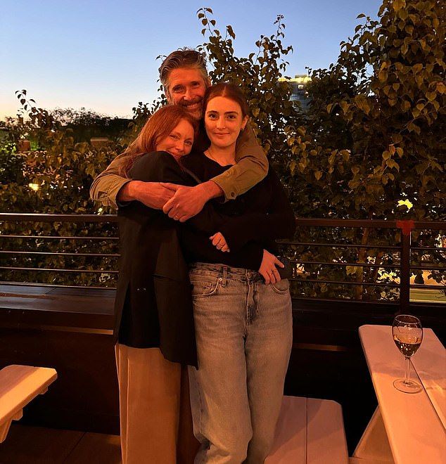 The Hollywood star added a touching moment as Bart embraced his wife and daughter in a warm hug