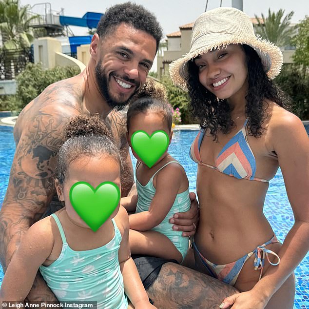 Andre plays football in Saudi Arabia, while Leigh-Anne stayed in Britain to work on her new music and raise their two-year-old twins (pictured)