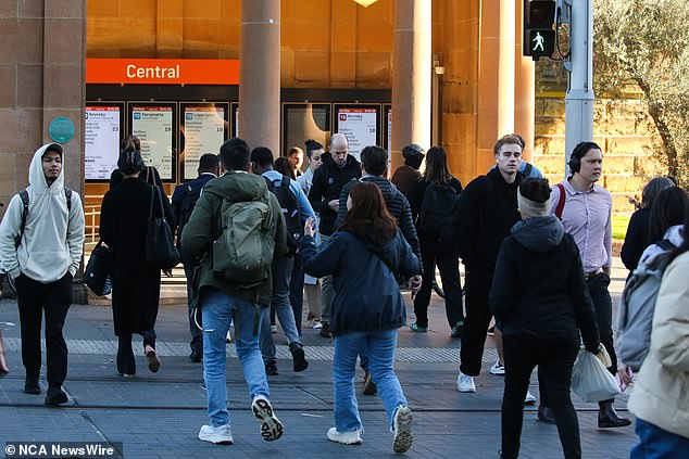 More than 1,500 new arrivals are arriving every day, or 60 migrants per hour, according to new data from the Australian Bureau of Statistics (photo, Sydney commuters)