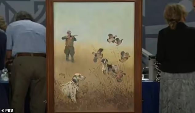 The painting in question shows a rural scene of a man, accompanied by his dog, shooting some birds in a field