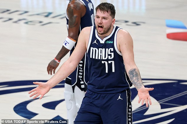 Doncic reacts in the third quarter after a game against the Boston Celtics on Wednesday