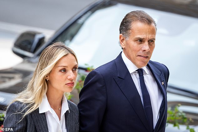 Hunter Biden was found guilty of three felonies related to a 2018 firearm purchase in which he lied about his drug use.  Pictured: Hunter and wife Melissa Cohen Biden arrive at court on June 11