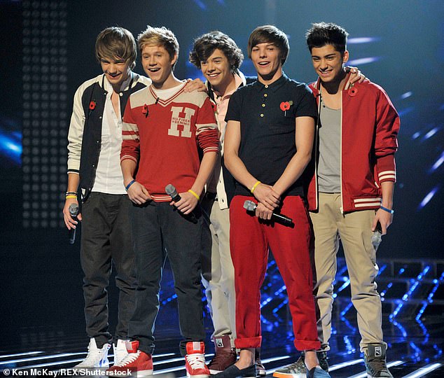 The music mogul created the boy band, consisting of Harry Styles, 30, Zayn Malik, 31, Liam Payne, 30, Niall and Louis, in 2010 on The X Factor (pictured in 2010 on X Factor)