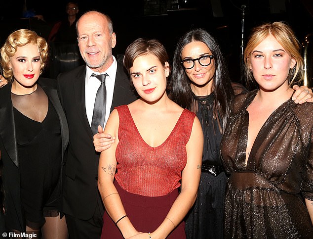 Rumer Willis, father Bruce Willis, Tallulah, Demi Moore and sister Scout LaRue Willis in 2015