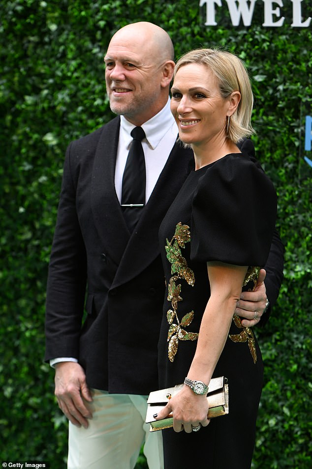 While Mike donned a double-breasted blazer and tie for the occasion, Zara cut a striking figure in an elegant black dress with dramatic puffed sleeves