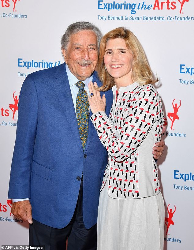 The late singer's widow, Susan Benedetto, pictured with him in New York in 2019, was also named in a filing on the singer's estate.