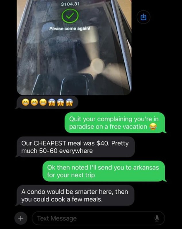 They sent a text complaining about the cost of the meals