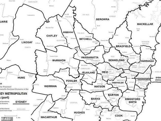 The AEC's redistricting committee has proposed changing the boundaries of 39 electorates, abolishing one in Melbourne and creating another in Perth (photo, Sydney proposal)