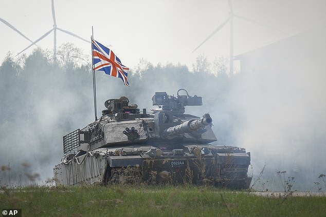 A Challenger 2 main battle tank of the British Armed Forces during the NATO Spring Storm exercise in Kilingi-Nomme, Estonia, Wednesday, May 15