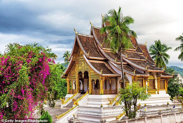 A temple in Luang Prabang, a UNESCO city with French colonial influences.  Annabel writes: 'Ten years ago, Luang Prabang had twenty hotels.  Now there are 200'