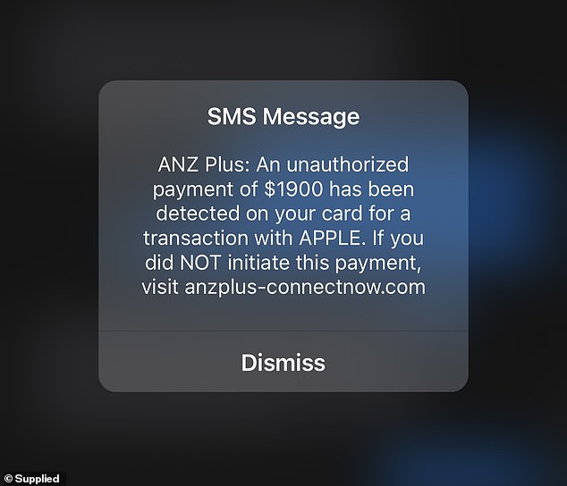 Mr Sweeney said he received a pop-up alert from what appeared to be ANZ Plus, alerting him to an unauthorized transaction