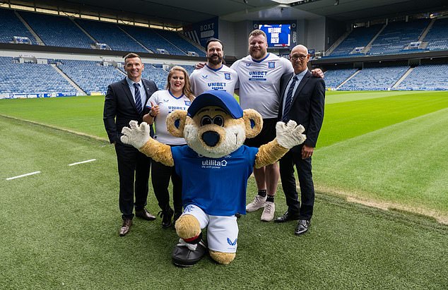 Former Rangers players Lee McCulloch (far left) and Mark Hateley (far right) were part of the ceremony at Ibrox