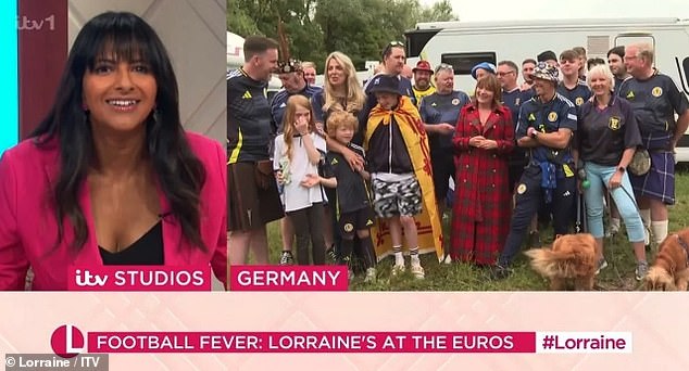 The Scottish star (R) spoke via video link just before her home country's match against Germany, with Ranvir Singh, 46 (L) 'brought in again' to report in the studio