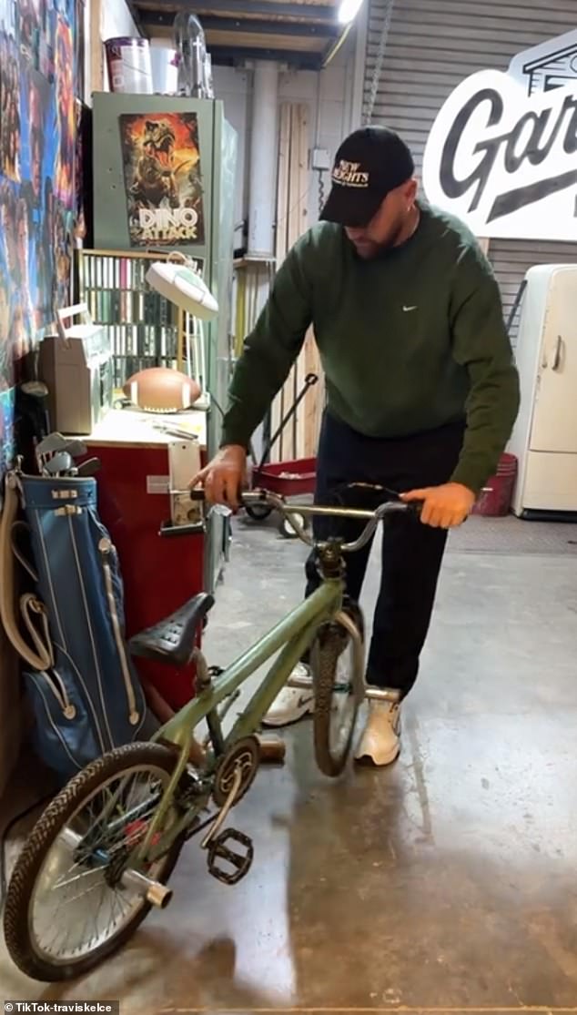 At one point, Travis found himself messing around with a bicycle he found on set