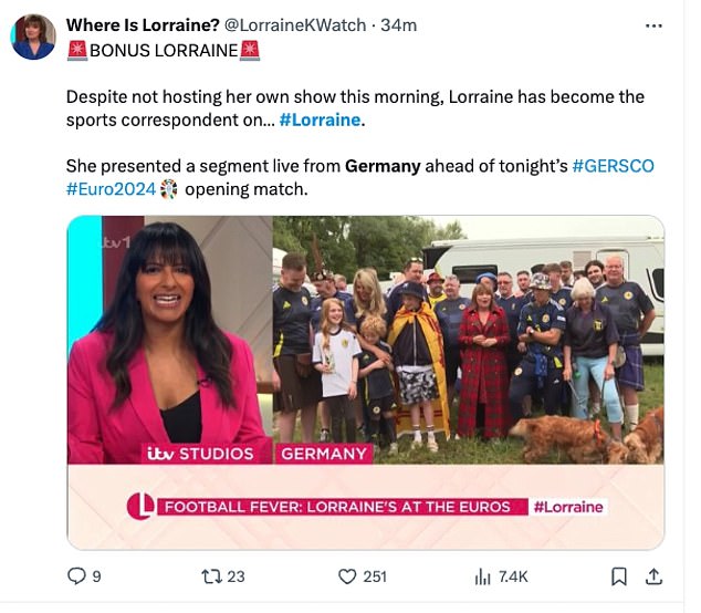 Lorraine's pattern of appearing on her show has piqued viewer interest, with an account on X to follow her performances