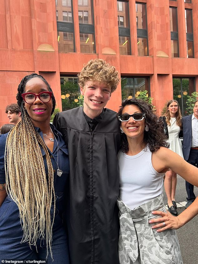 Finn with two of his girlfriends on graduation day;  now he's out of college