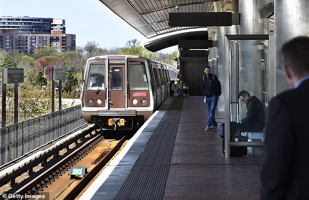 Last year, the MTA reported 928 cases of people riding outside, on top of, or between trains – compared to just 206 in 2021. Pictured: A subway train in the Washington DC Metro