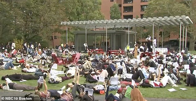Pro-Palestinian groups at Harvard staged a 'die-in' just over a week after the deadly terrorist attack by Hamas that killed more than 1,300 people in Israel