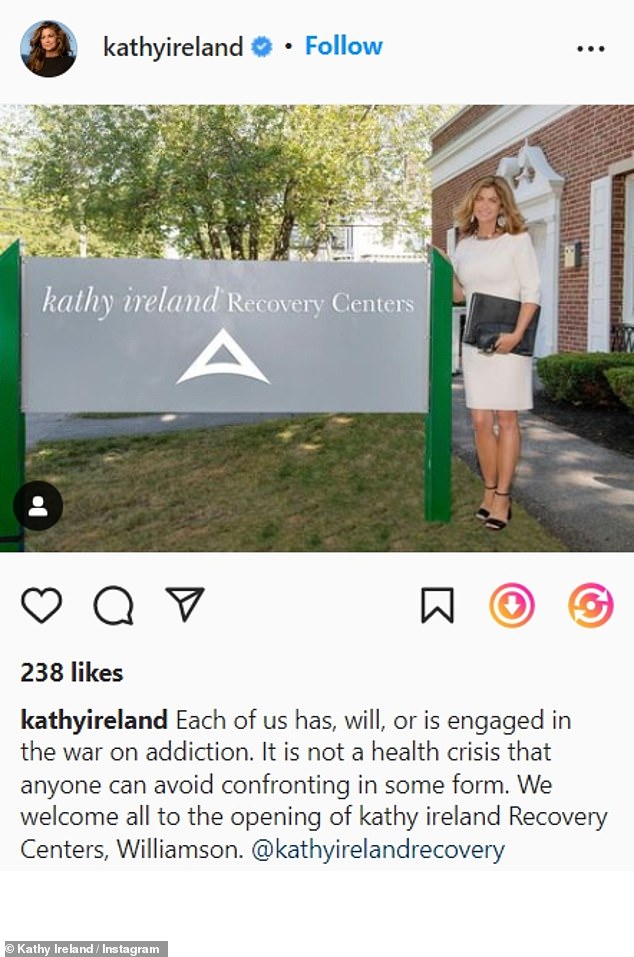 Dedication: She opened a second location for her Kathy Ireland Recover Center in Williamson, West Virginia
