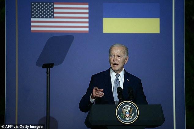 US President Joe Biden speaks at a press conference in Italy during the G7 summit