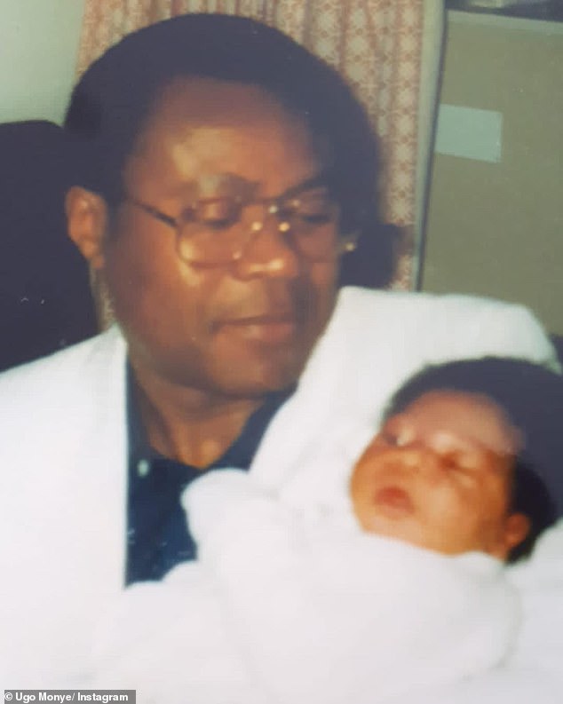 Despite his father's serious illness, Ugo was left in the dark by hospital staff to spare the family additional stress during the pandemic (pictured as a baby with his father Theophilus)
