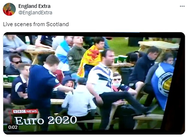 A previously viral video of a Scotland fan trying and failing to kick a bench has resurfaced
