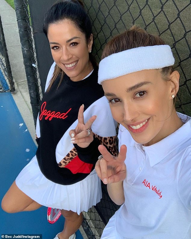 Capitalizing on her rising fame, Bec also launched her Jaggad activewear line in 2013 with the help of her husband, AFL star Steven Greene and his wife Michelle (left)