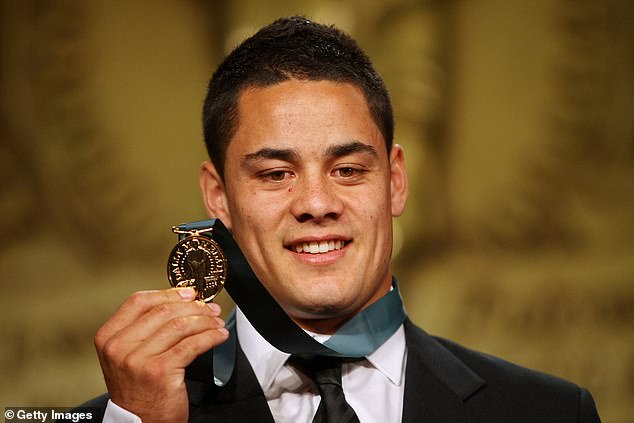 Hayne poses with the Dally M Award at the 2009 Dally M Awards in 2009, the year he led Parramatta to an unlikely grand final