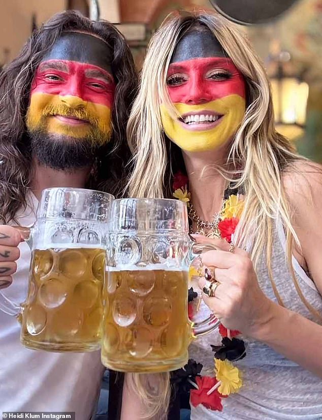She shared photos and videos of herself and Kaulitz, 34, in matching face paint as they enjoyed the first day of UEFA Euro 2024