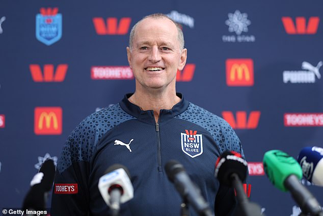 Just days before Blues coach Michael Maguire (pictured) named his side for Origin II, Latrell Mitchell was involved in everything