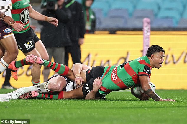 Latrell Mitchell last played at Origin for NSW in 2021 (pictured, scoring a try against the Broncos)