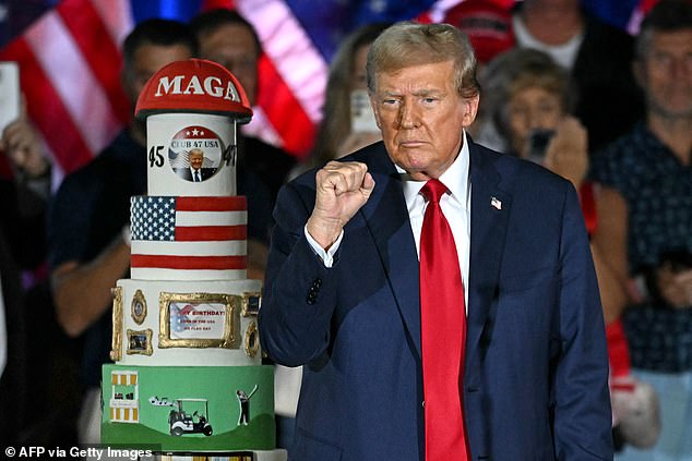 Donald Trump used his 78th birthday party on Friday to promise deeper tax cuts if he wins the November 5 election and to make vague predictions about future terrorist attacks on US soil.