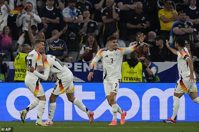 The Bayern Munich star emphatically scored the second goal as Germany raced into the lead