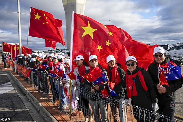 Crowds of supporters showed up at the airport, waving Australian and Chinese flags