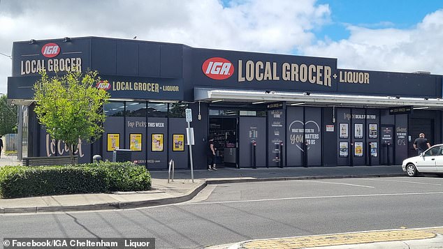 The men first targeted an IGA supermarket on Bernard Street in Cheltenham, in the south of the city, where they jumped over the counter and attacked a worker at 4pm.
