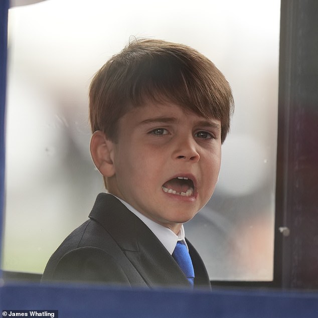 Prince Louis, known for stealing the spotlight at royal events, makes a face at Trooping the Color today
